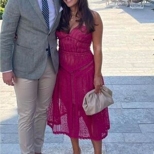 🌺 NWT self-portrait barbie pink lace midi dress